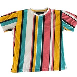 Soul Star England Tropical Themed Vertical Striped Shirt Sleeve Tee Shirt